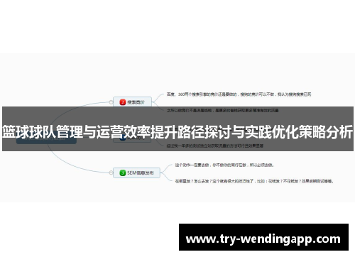 篮球球队管理与运营效率提升路径探讨与实践优化策略分析